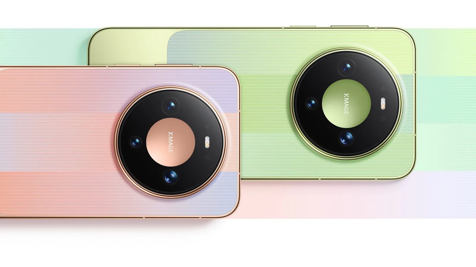 Traseira do Huawei Mate 90 nas cores rosa e verde, com o módulo circular de câmeras